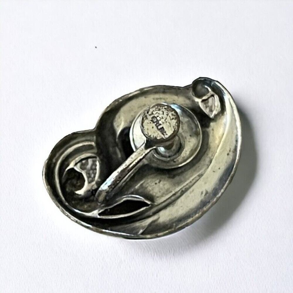 Vintage Stamped Sterling Silver Lily Calla Screw Back Earrings Leaf Flowers - Picture 6 of 7